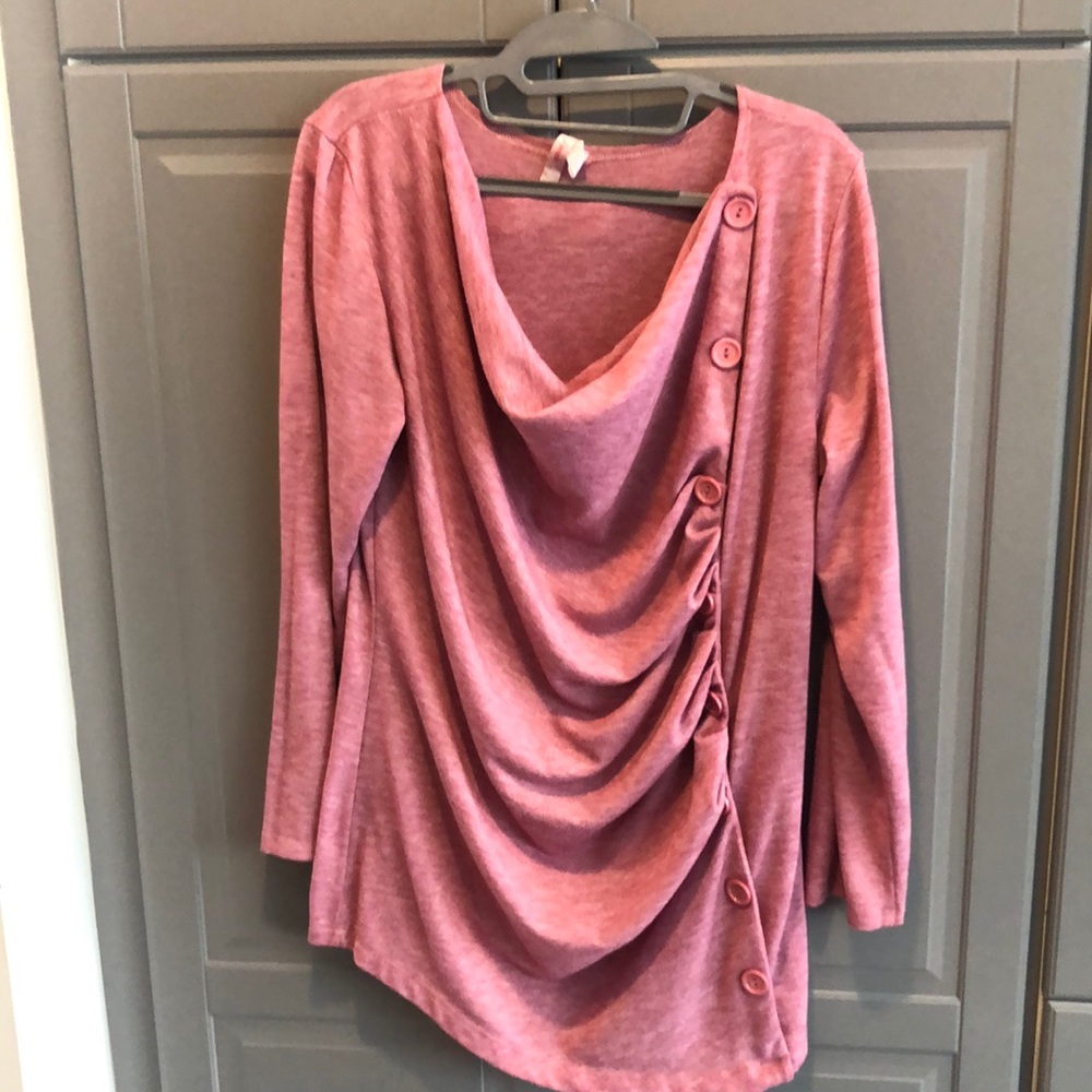 Heathered pink long sleeve with button detail